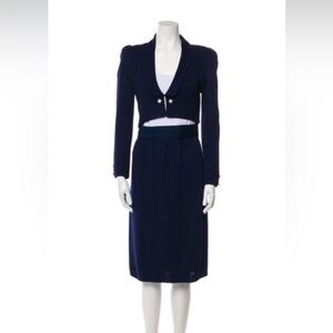 Vintage St. John Knit Navy Blue 3 Piece Skirt Set Size S